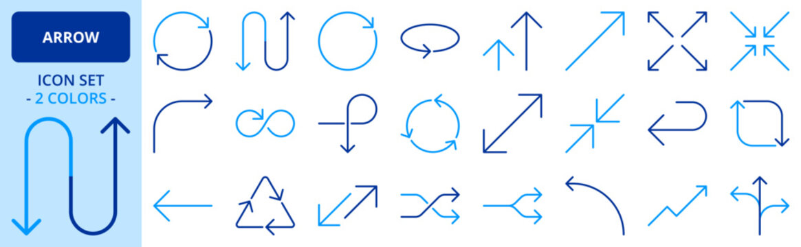 Icons in two colors about arrows. Interface elements.