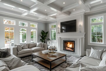 Luxurious Living Room with Inviting Fireplace and Cozy Vibes