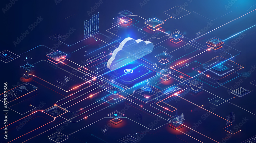 Aufkleber cloud computing transfer big data on internet. futuristic digital technology