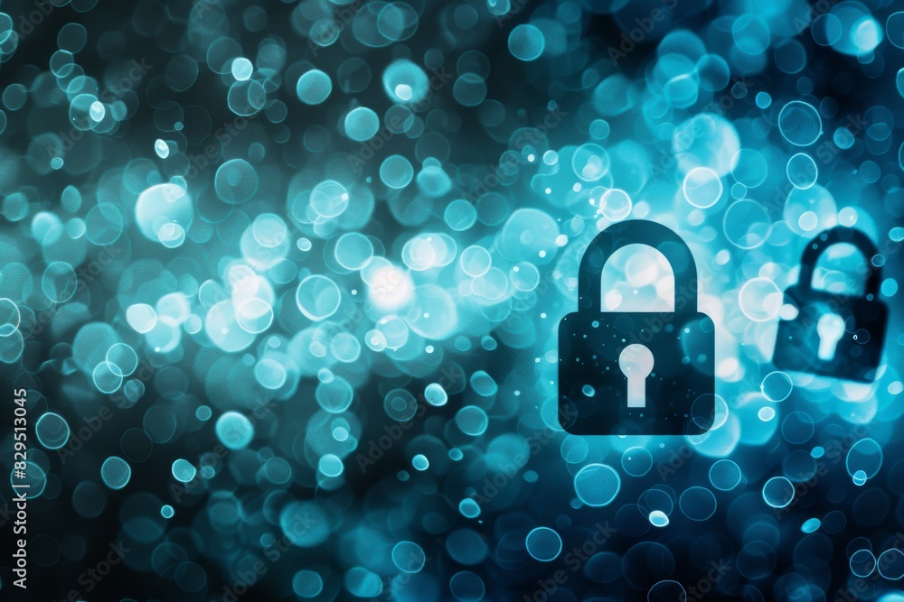 Aufkleber blue and black padlocks with bokeh effect, symbolizing the importance of secure data protection in a