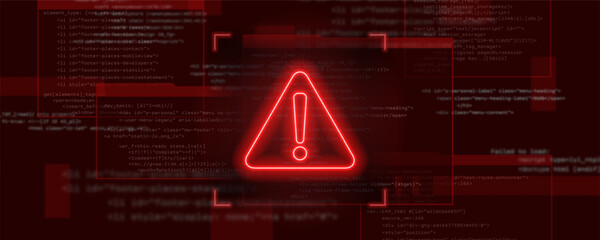 Danger sign. Hacked system or cyber attack. Vector illustration.