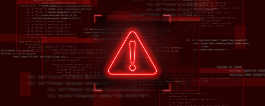 Danger sign. Hacked system or cyber attack. Vector illustration.