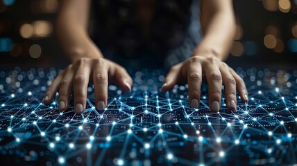Naklejka premium Person Typing on Computer Keyboard Covered in Dots
