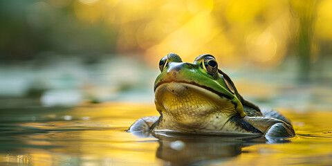 Frog in Golden Light Reflection | Serene Amphibian in Natural Habitat