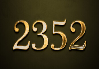 Old gold effect of 2352 number with 3D glossy style Mockup.	