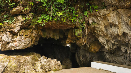 Entrance of Mawsmai Caves, Natural limestone rock Caves, Cherrapunji, Meghalaya, India.