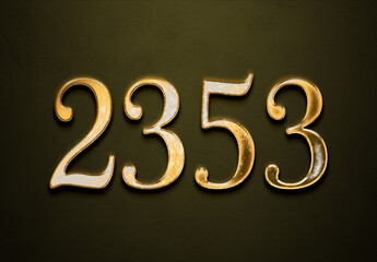 Old gold effect of 2353 number with 3D glossy style Mockup.	