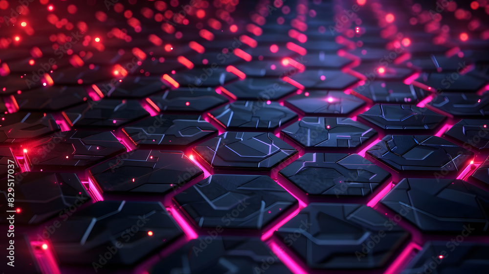Poster hexagon pattern with glowing lights texture background. generative ai.