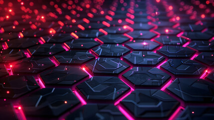 Obraz premium hexagon pattern with glowing lights texture background. Generative AI.