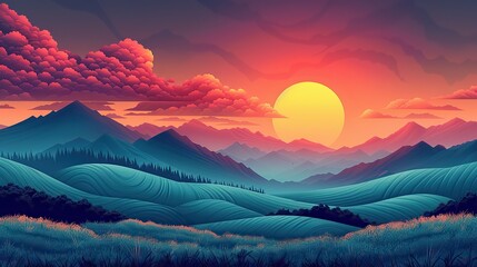 A vibrant illustration of a serene landscape with a radiant sunrise, symbolizing hope.