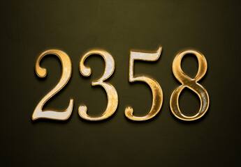 Old gold effect of 2358 number with 3D glossy style Mockup.	