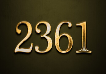 Old gold effect of 2361 number with 3D glossy style Mockup.	