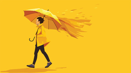 Emotional man with umbrella caught in gust of wind 