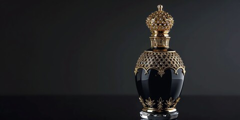 photograph, productive view, cylinder podium with perfume, solid dark black background, realism light setting, natural lighting, contrast photo of stock, place of the text, mockup template