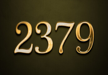 Old gold effect of 2379 number with 3D glossy style Mockup.	