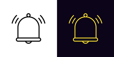 Outline ringing bell icon, with editable stroke. Bell sign with sound waves. Mobile app notice, new message notification, reminder bell, alarm, sound alert and subscription notification. Vector icon