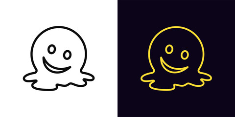 Outline melting emoji icon, with editable stroke. Melting emoticon sign with smile. Sarcasm face, flow down emoji, shame and exhaustion emoticon, melt down smiling face, weird mood. Vector icon