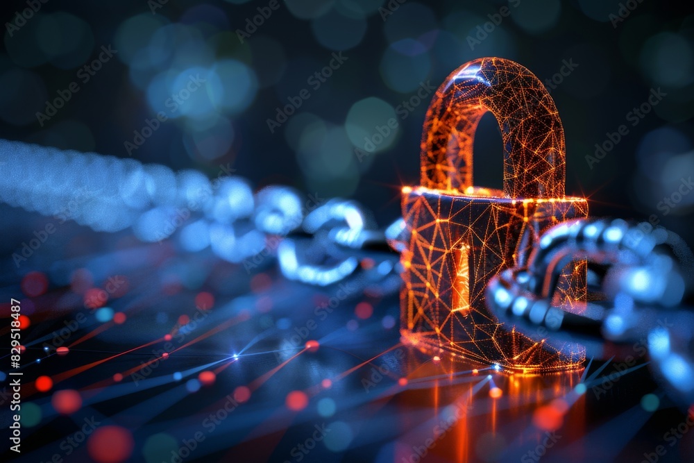 Aufkleber rusty padlock with a digital chain, representing the blend of old and new security technologies.