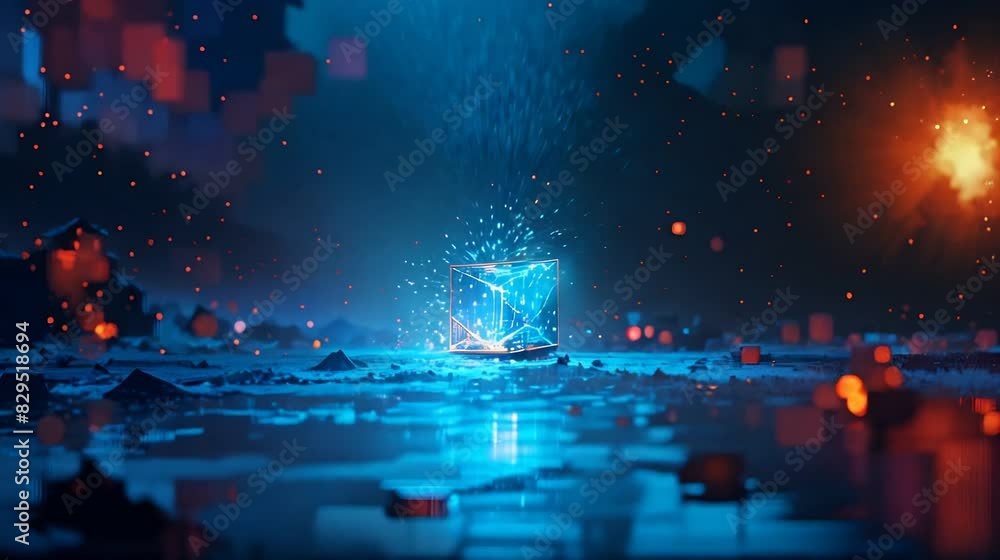 Sticker splash with a big light cube in the water intro