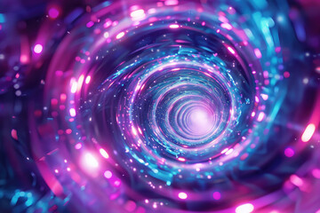 A neon spiral vortex in purple and blue lights creates a futuristic, dynamic center