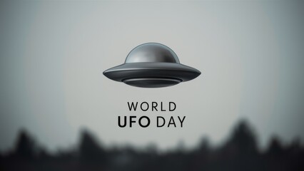 A black and white photo of a flying saucer with the words world ufo day, AI