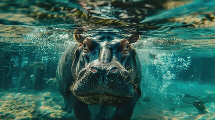 hippo swimming in the water - Powered by Adobe