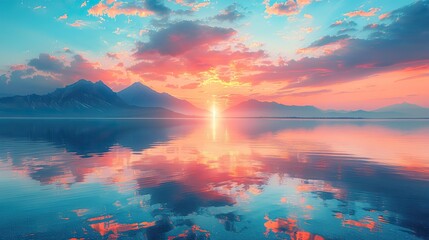 Naklejka premium A vibrant image of a serene lake with a glowing reflection.