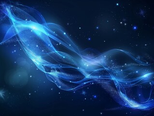 Abstract blue light waves flowing through a starry night sky, evoking a sense of cosmic energy and tranquility.
