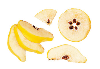 Quince slices isolated on a white background, top view