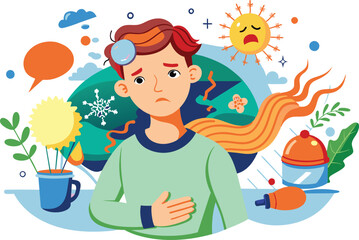 Sick and confused man, flat illustration, vector illustration.