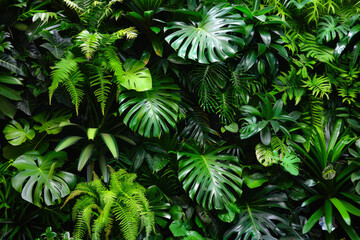 Wall Covered With Various Exotic Leaves And Flowers Plants For Background Created Using Artificial Intelligence