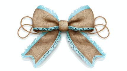 Pretty burlap bow with light blue lace isolated on white background