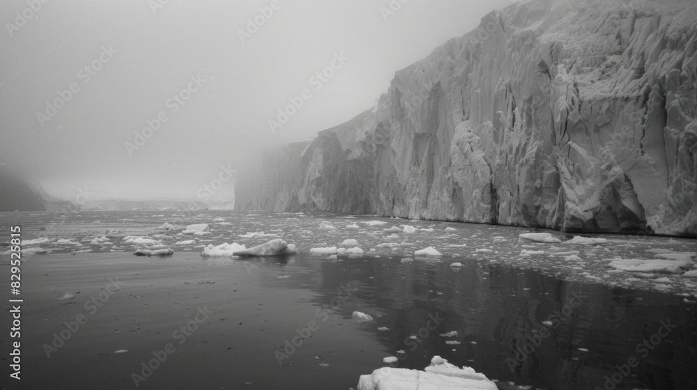 Poster near the glaciers edge chunks of ice float aimlessly in the ocean eventually melting and becoming on