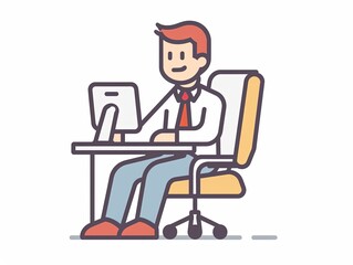 A man is sitting at a desk with a computer and a keyboard