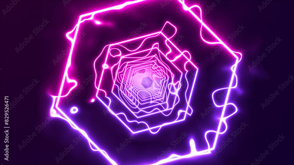 Poster tunnel lines of neon light purple abstract geometric shape abstract background. 3d rendering