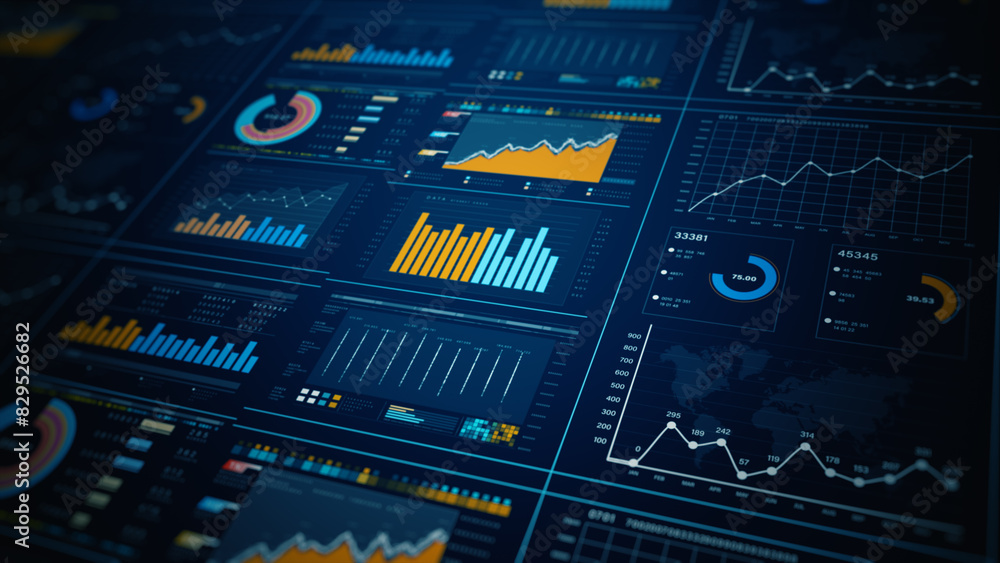 Poster data analytics dashboard display. business and financial investment. hud infographic of financial. i