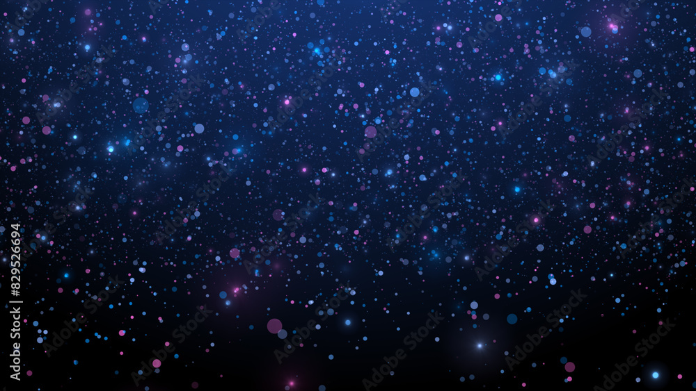 Poster abstract background sparkling particles and bokeh effect with vibrant pink and blue light spots scat