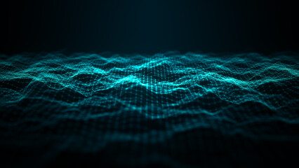 Technology digital network waves cyberspace futuristic, A visual representation of digital data waves in a dynamic on a dark abstract background. 3d rendering
