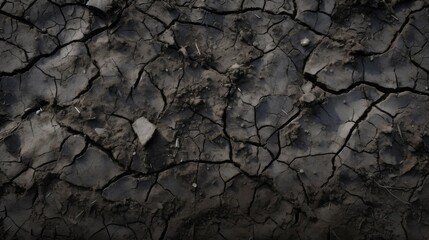 The core concept of this image is the dried, cracked surface of black soil, presenting a parched landscape