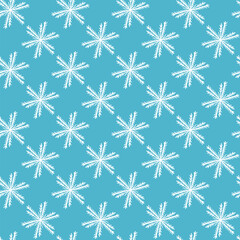 Winter seamless pattern with white snowflakes on blue background. Vector illustration for fabric, textile wallpaper, posters, gift wrapping paper. Christmas vector illustration