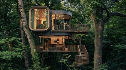 Envisioning Future Dwelling: Elevated Retreat in Nature's Embrace &ndash; A Stunning High-Tech Treehouse Offering Serenity and Innovation Amidst Lush Foliage and Modern Design Elements