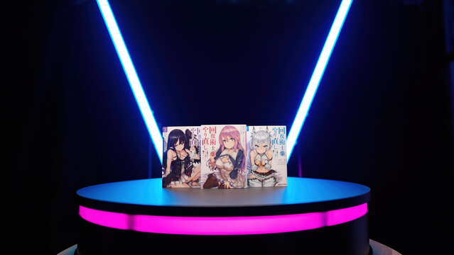 Studio shot with LED tubes of Japanese light novel Redo of Healer