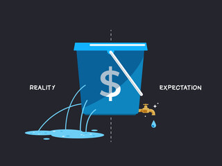 A broken bucket with a golden faucet in it. Isolated Vector Illustration