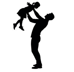 A Father enjoy moment with his Daughter with holding hands on the up above, the Daughter are enjoy the moment vector silhouette
