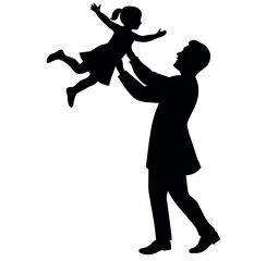 A Father enjoy moment with his Daughter with holding hands on the up above, the Daughter are enjoy the moment vector silhouette