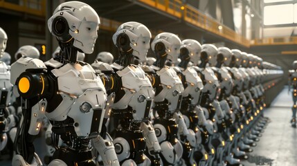 Fototapeta premium In the factory of the future A group of robots works seamlessly together with outstanding precision and efficiency.