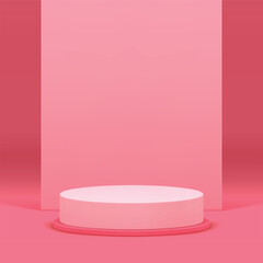 3d cylinder podium pedestal pink display mock up cosmetic product show presentation realistic vector