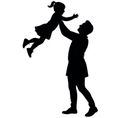 A Father enjoy moment with his Daughter with holding hands on the up above, the Daughter are enjoy the moment vector silhouette