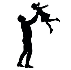A Father enjoy moment with his Daughter with holding hands on the up above, the Daughter are enjoy the moment vector silhouette