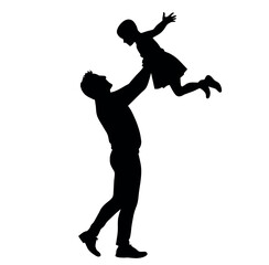 A Father enjoy moment with his Daughter with holding hands on the up above, the Daughter are enjoy the moment vector silhouette